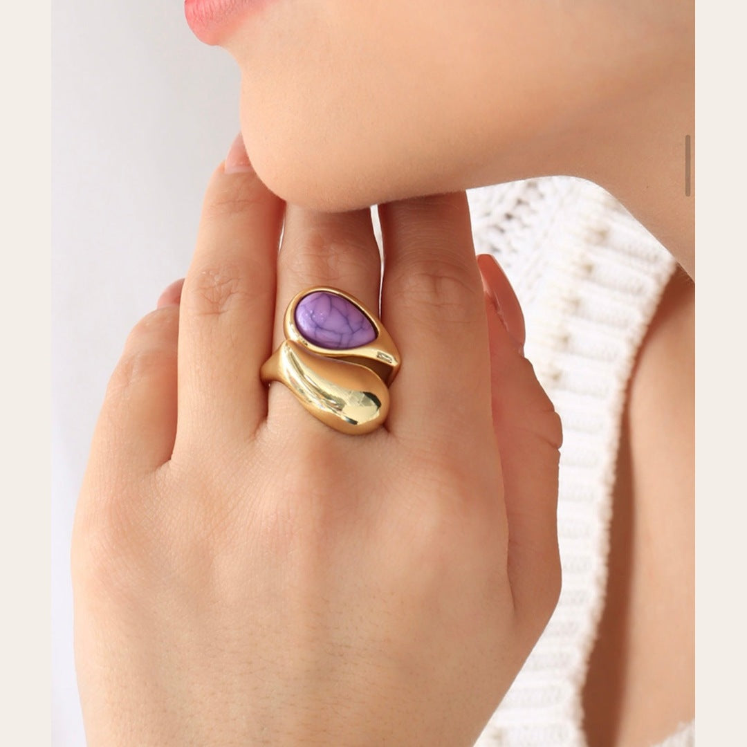 Lavender Stone Statement Ring – Gold Plated