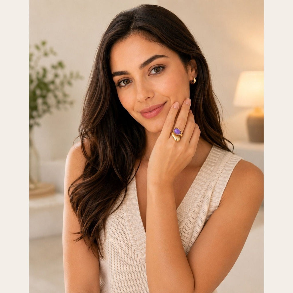 Lavender Stone Statement Ring – Gold Plated