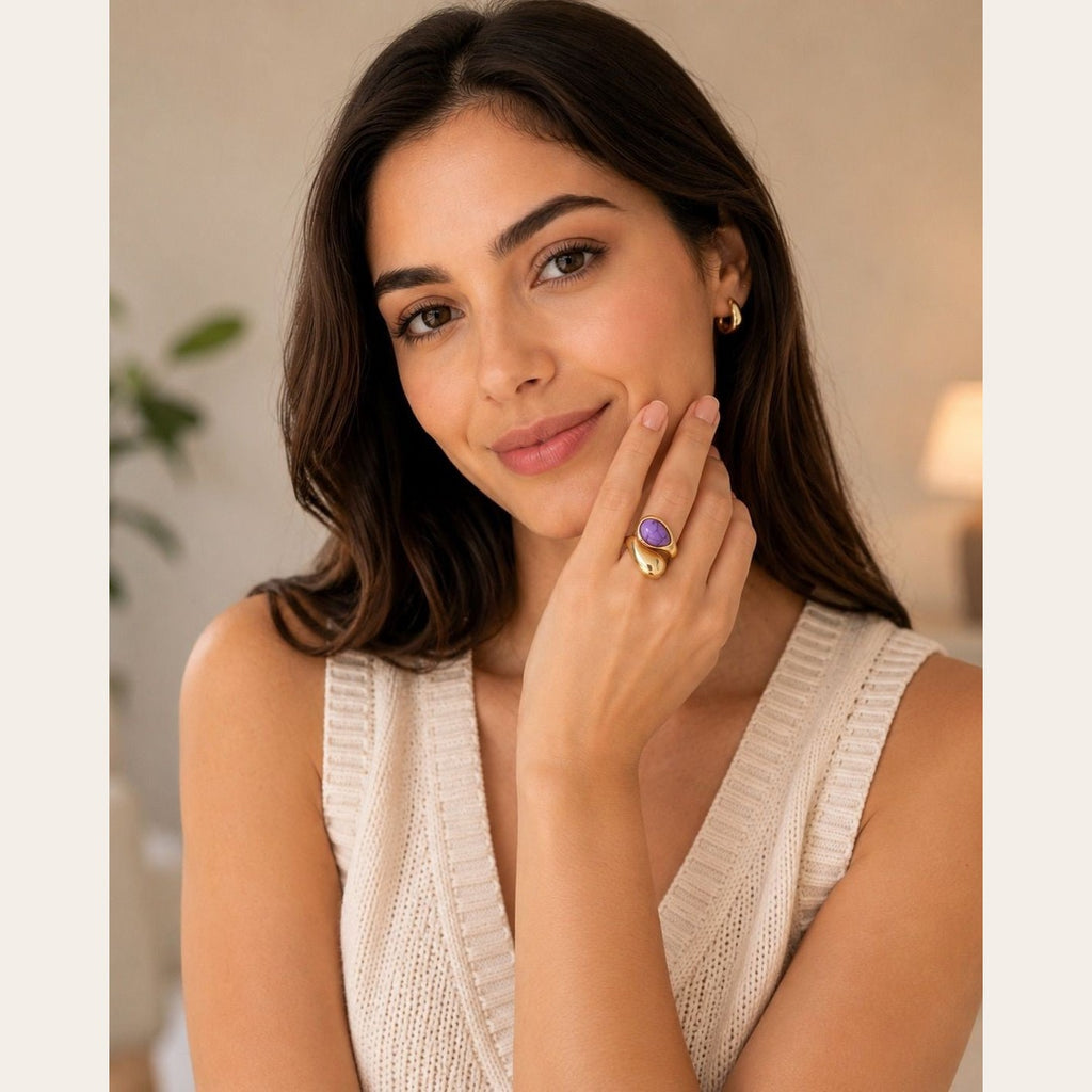 Lavender Stone Statement Ring – Gold Plated