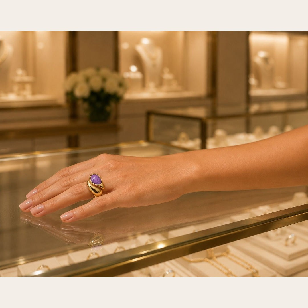 Lavender Stone Statement Ring – Gold Plated