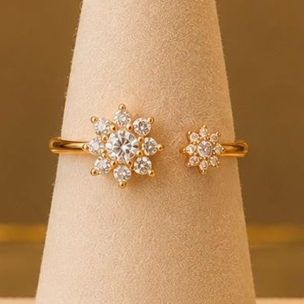 Floral CZ Ring – Gold Plated – close up on display