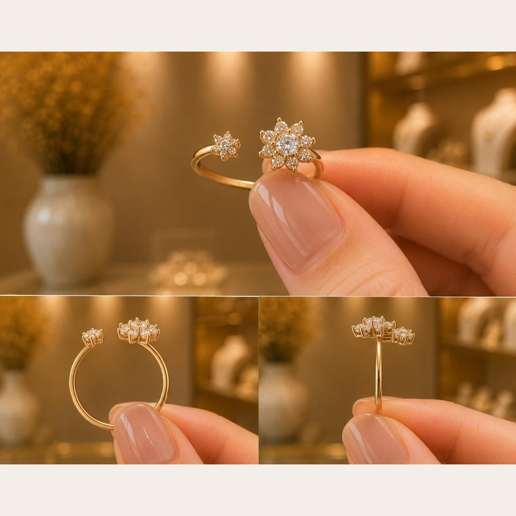 Floral CZ Ring – Gold Plated