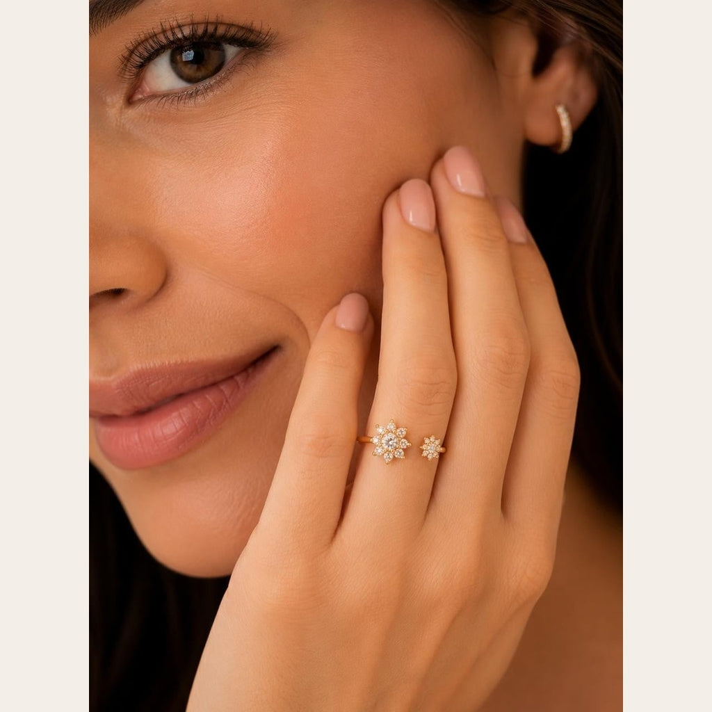Floral CZ Ring – Gold Plated
