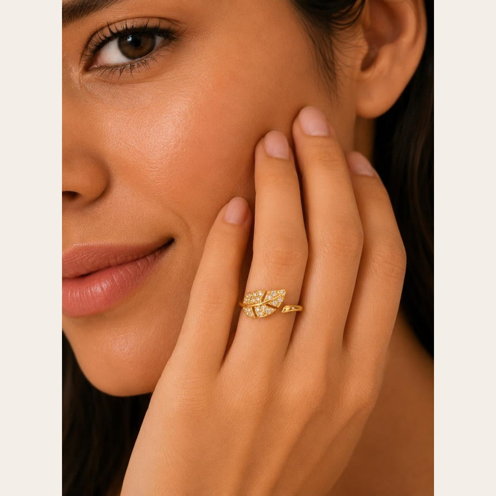Leaf CZ Ring – Gold Plated