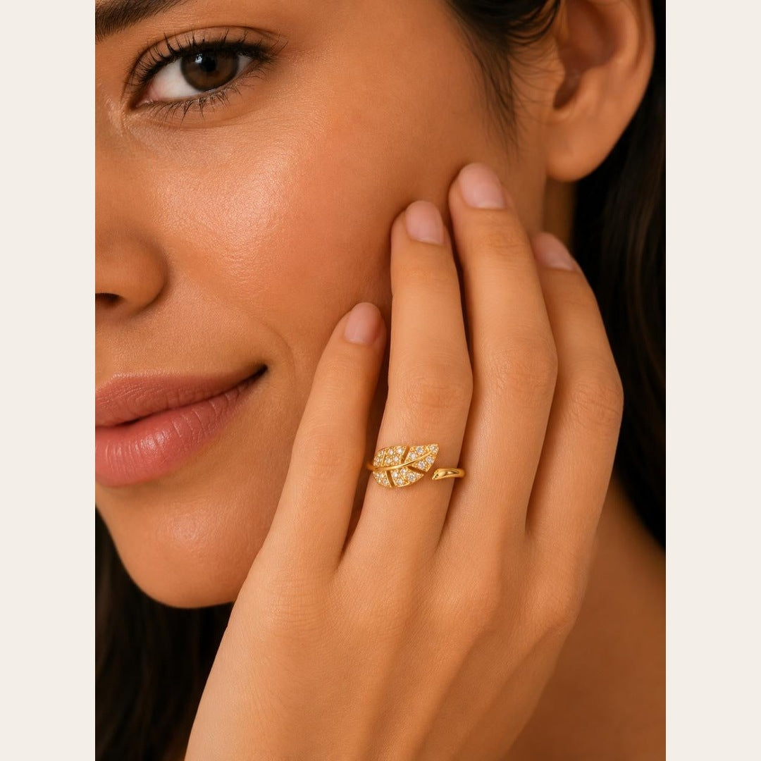 Leaf CZ Ring – Gold Plated