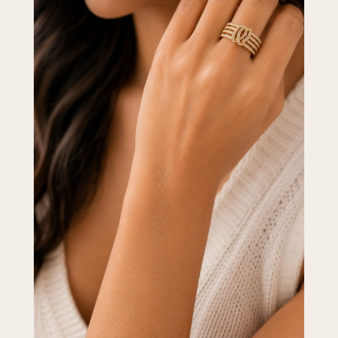 Radiant Multi Band CZ Ring – Gold Plated