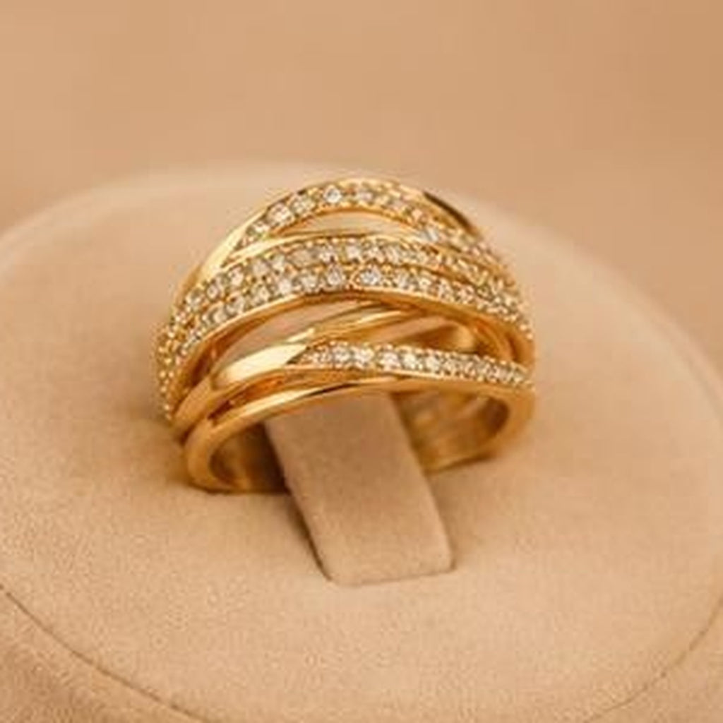 Elegant Multi Band CZ Ring – Gold Plated – close up on display