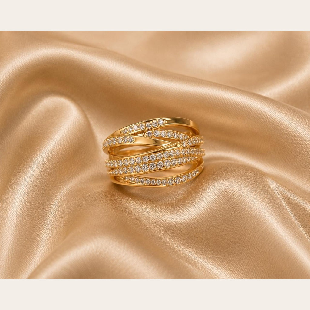 Elegant Multi Band CZ Ring – Gold Plated
