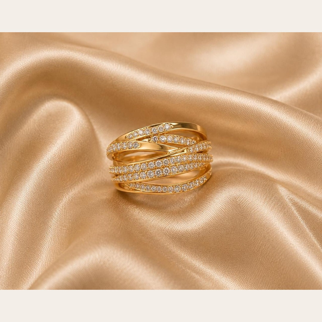 Elegant Multi Band CZ Ring – Gold Plated