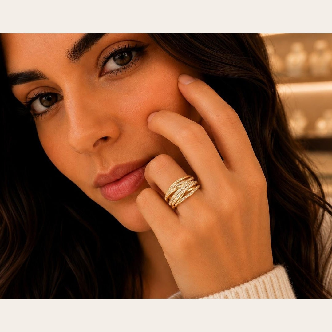 Elegant Multi Band CZ Ring – Gold Plated