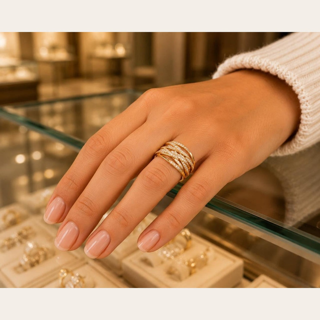 Elegant Multi Band CZ Ring – Gold Plated