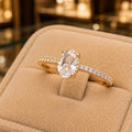 Delicate Solitaire CZ Ring – Gold Plated – close up on display
