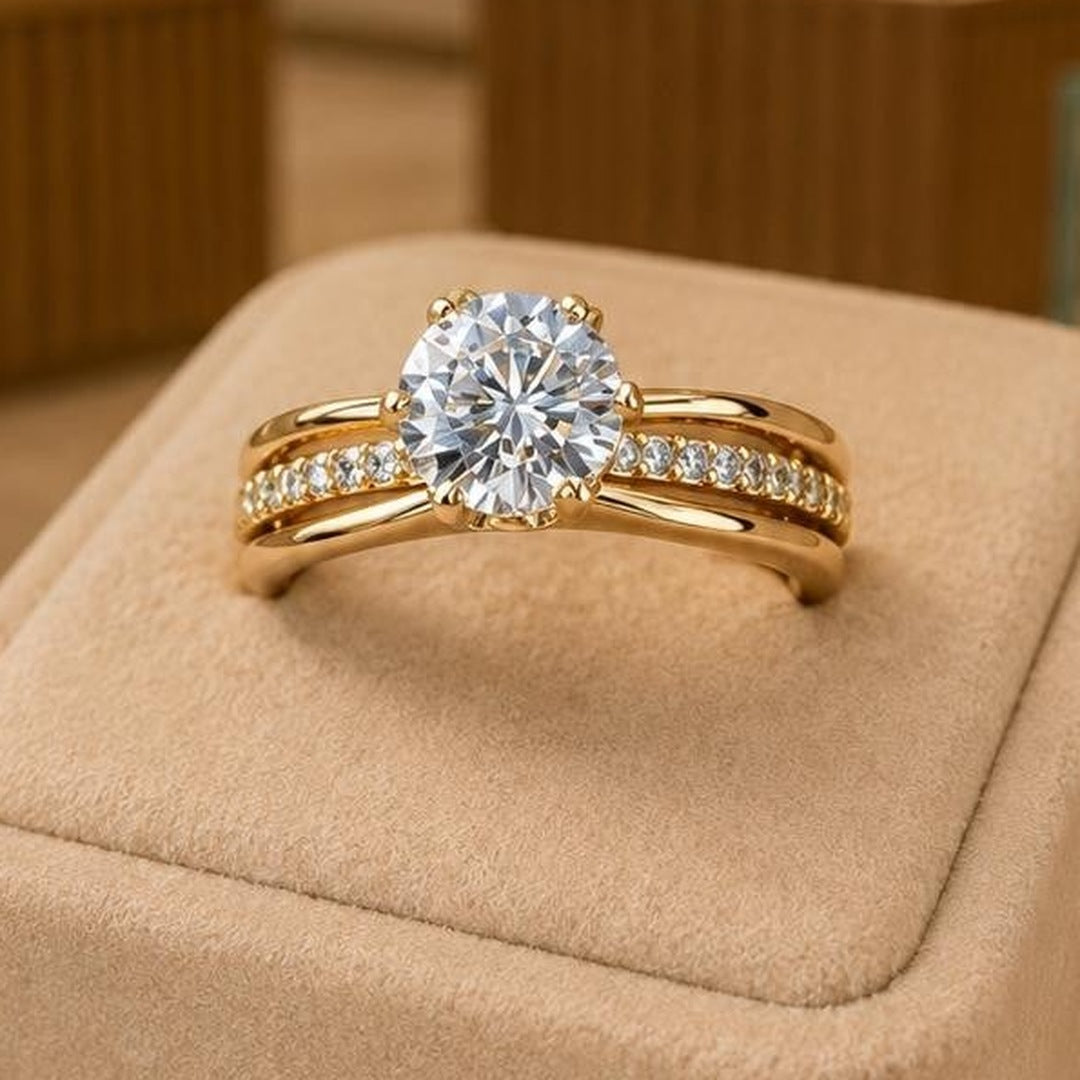 Large Solitaire CZ Ring – Gold Plated – close up on display