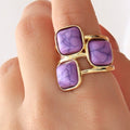 Purple Triple Enamel Ring – Gold Plated – close up on hand