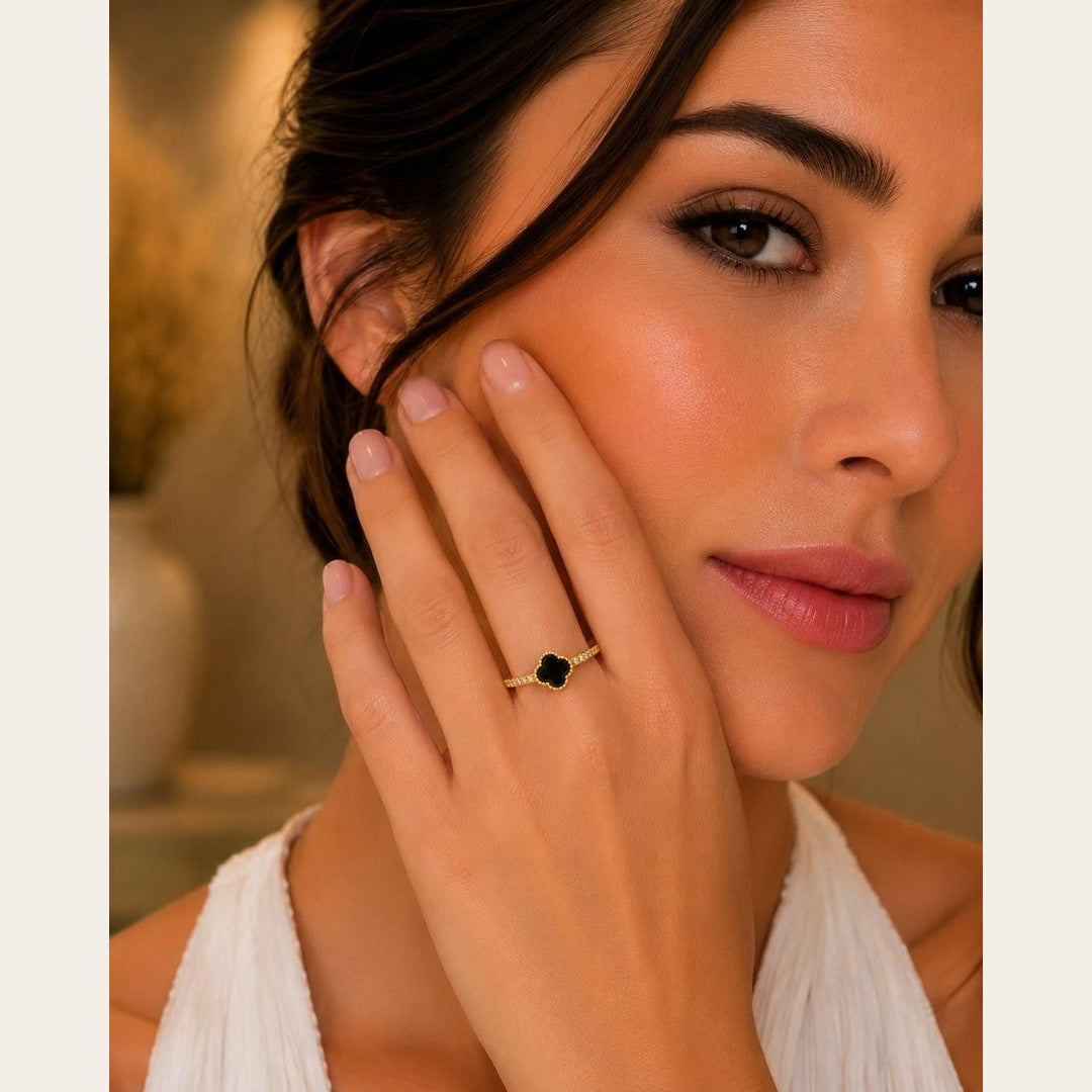 Black Clover Adjustable Ring – Gold Plated