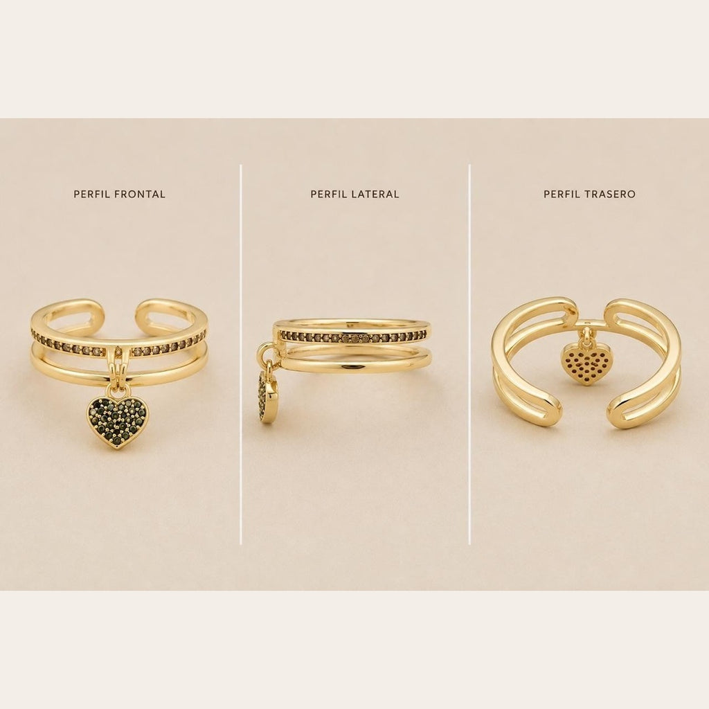 Black Heart Charm Adjustable Ring – Gold Plated