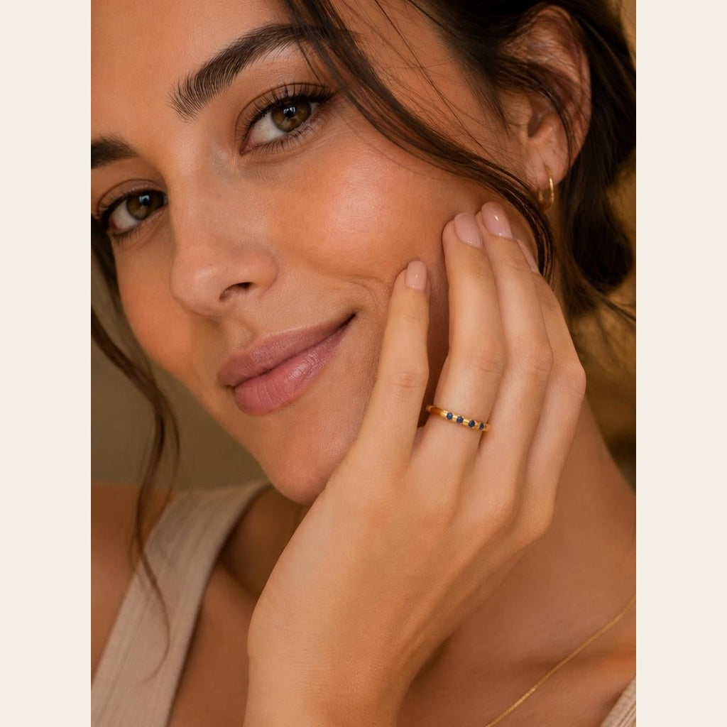 Blue Stone Adjustable Ring – Gold Plated
