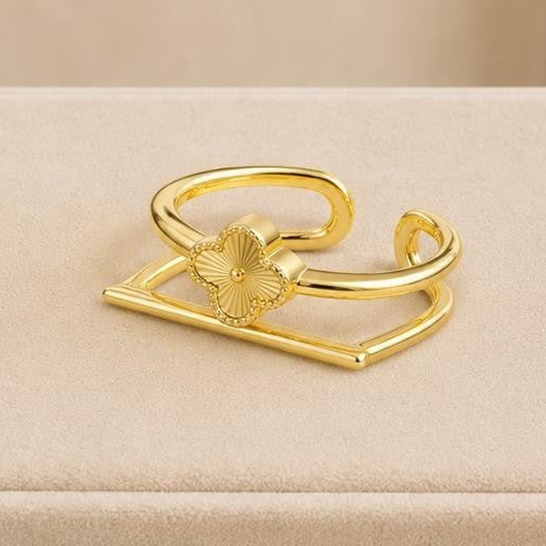 Clover Wrap Open Ring – Gold Plated – close up on display
