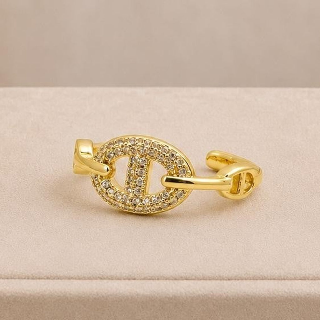 Coffee Bean Adjustable Ring – Gold Plated – close up on display