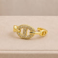 Coffee Bean Adjustable Ring – Gold Plated – close up on display