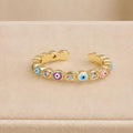 Colorful Evil Eye Adjustable Ring – Gold Plated – close up on display