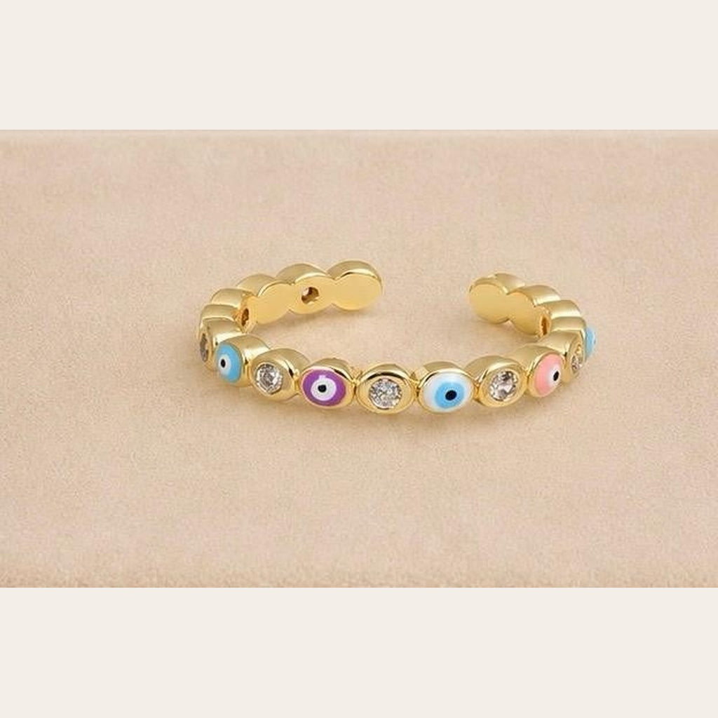 Colorful Evil Eye Adjustable Ring – Gold Plated