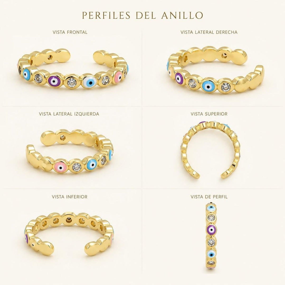 Colorful Evil Eye Adjustable Ring – Gold Plated