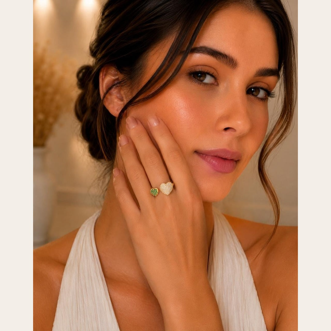 Dual Heart Adjustable Ring – Gold Plated