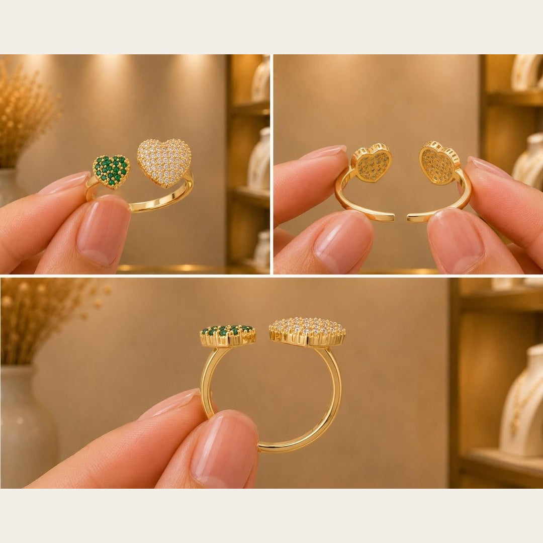 Dual Heart Adjustable Ring – Gold Plated