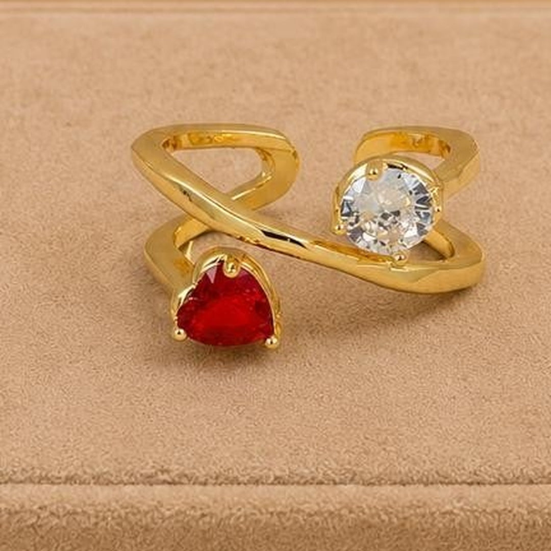 Dual Stone Adjustable Ring – Gold Plated – close up on display