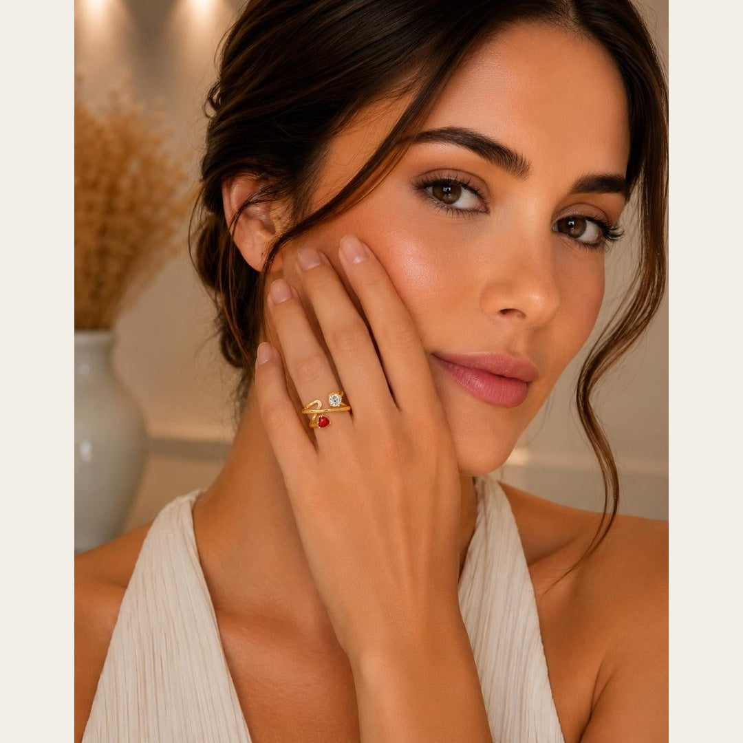 Dual Stone Adjustable Ring – Gold Plated