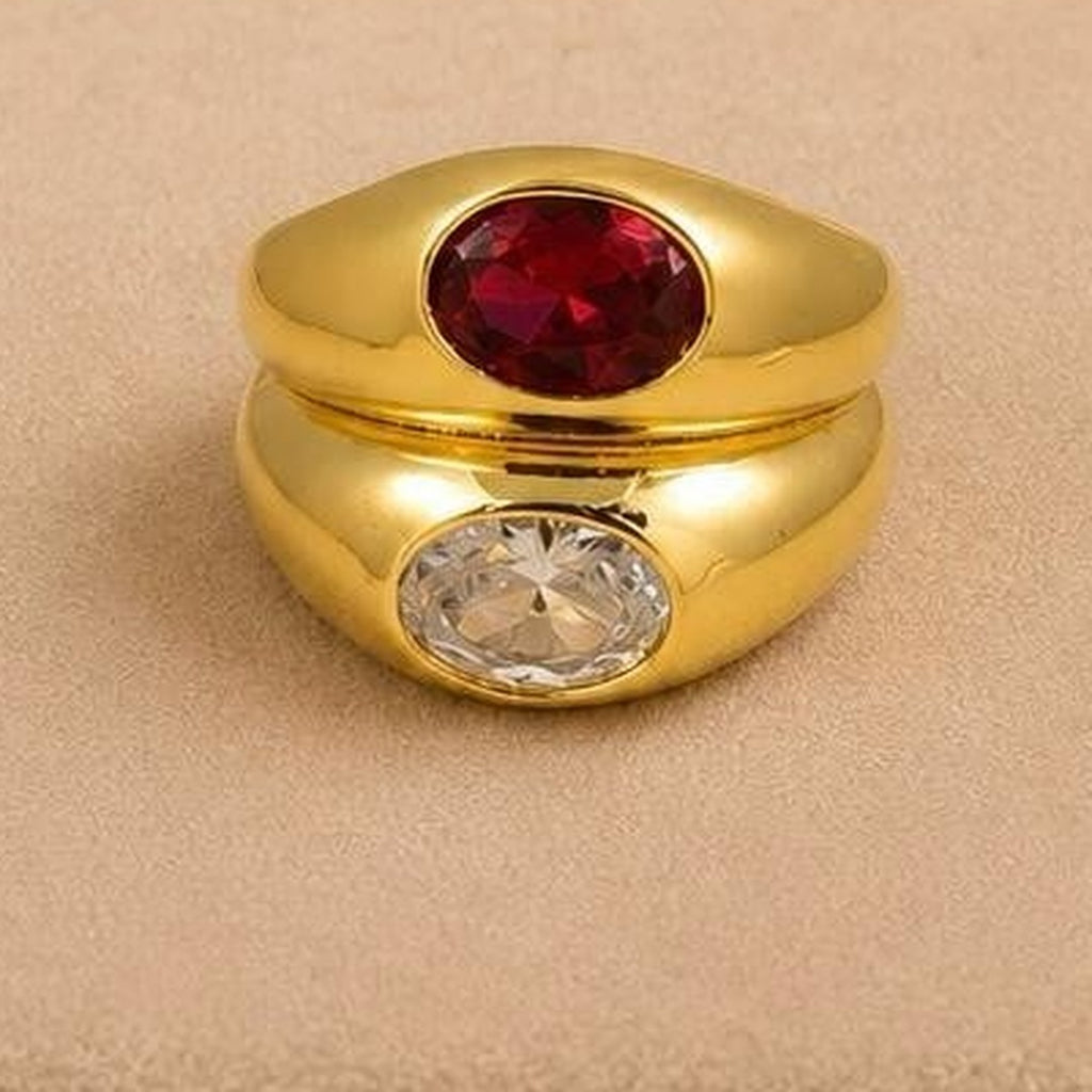 Twin Stone Adjustable Ring – Gold Plated – close up on display