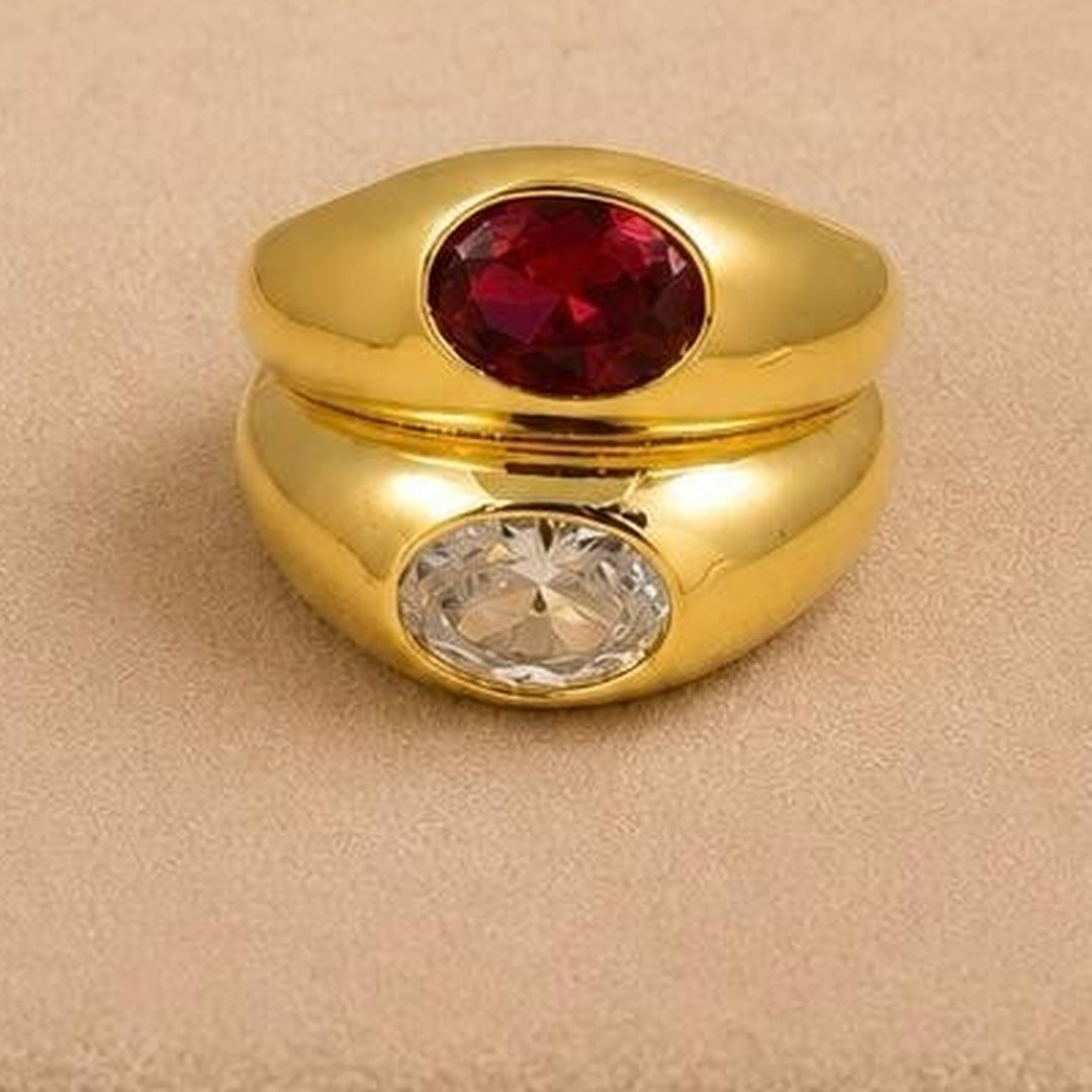 Twin Stone Adjustable Ring – Gold Plated – close up on display