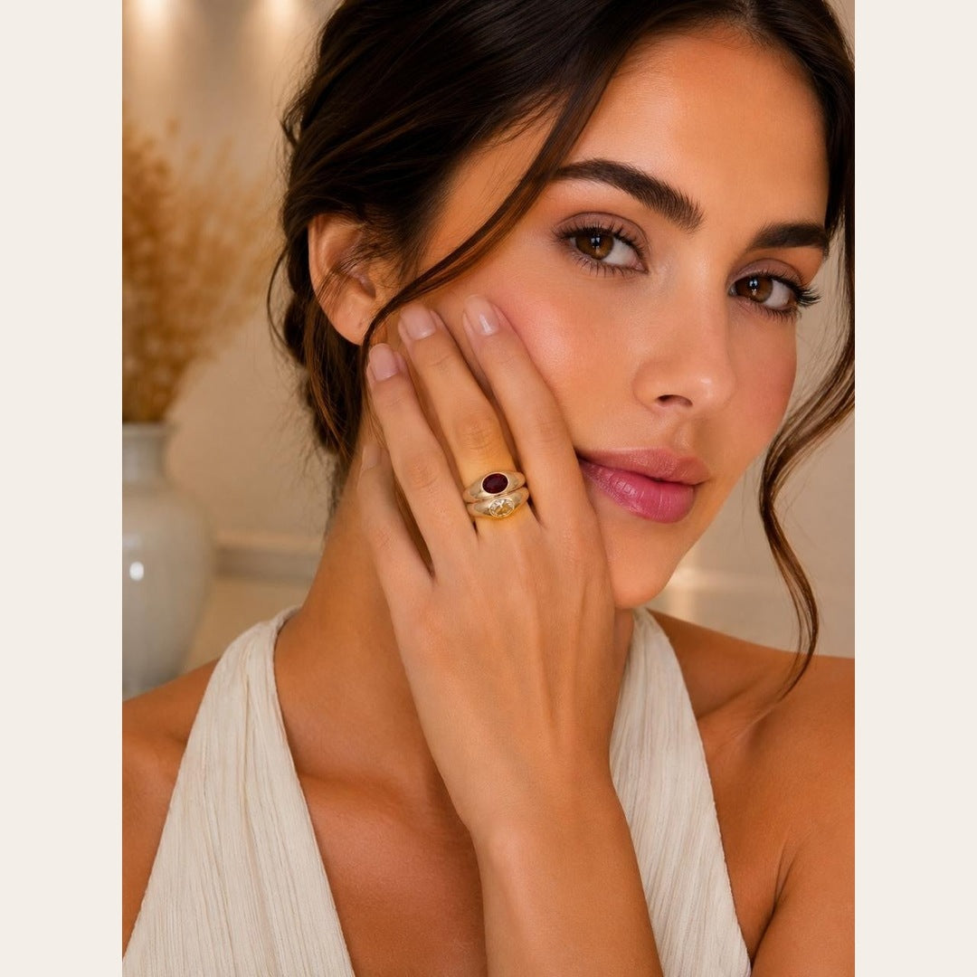 Twin Stone Adjustable Ring – Gold Plated