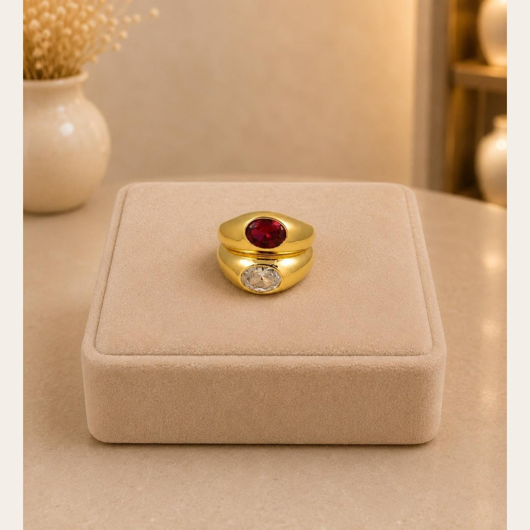Twin Stone Adjustable Ring – Gold Plated