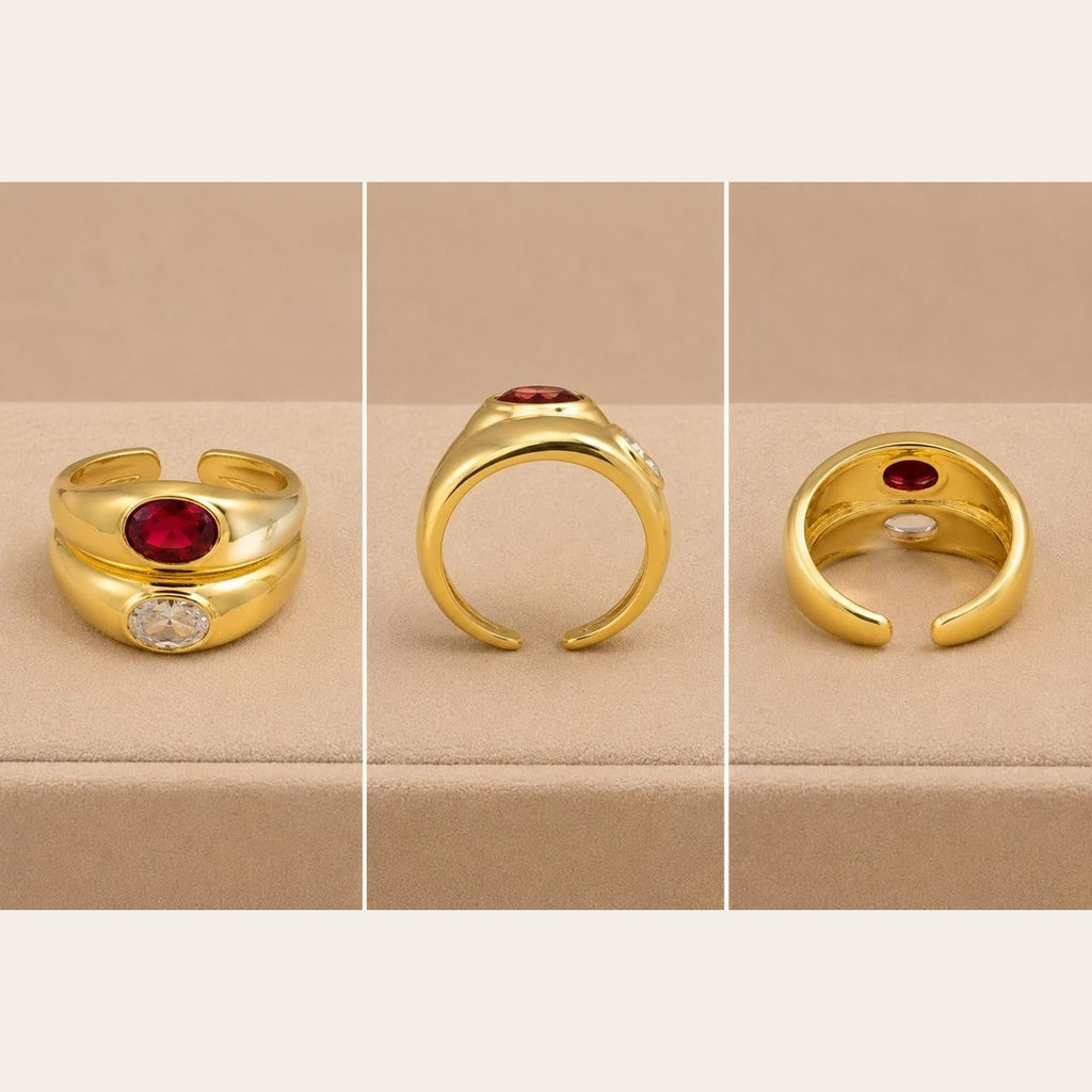 Twin Stone Adjustable Ring – Gold Plated
