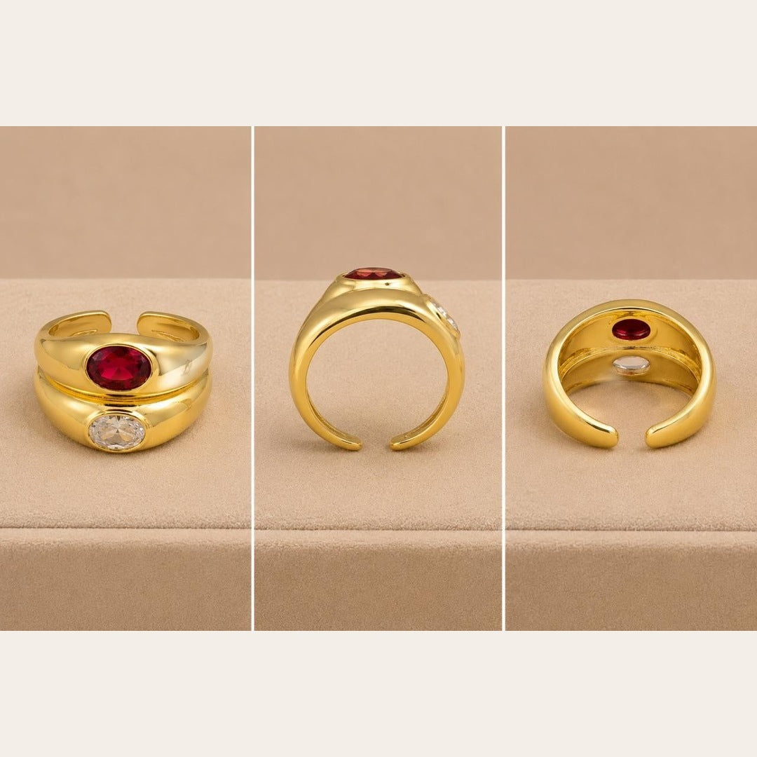 Twin Stone Adjustable Ring – Gold Plated