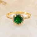 Emerald Green Halo Adjustable Ring – Gold Plated – close up on display