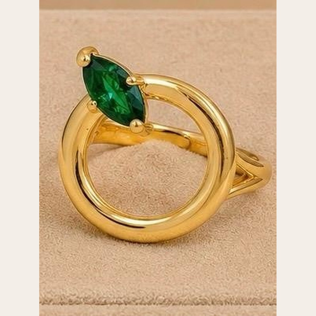 Emerald Green Marquise Open Circle Adjustable Ring – Gold Plated