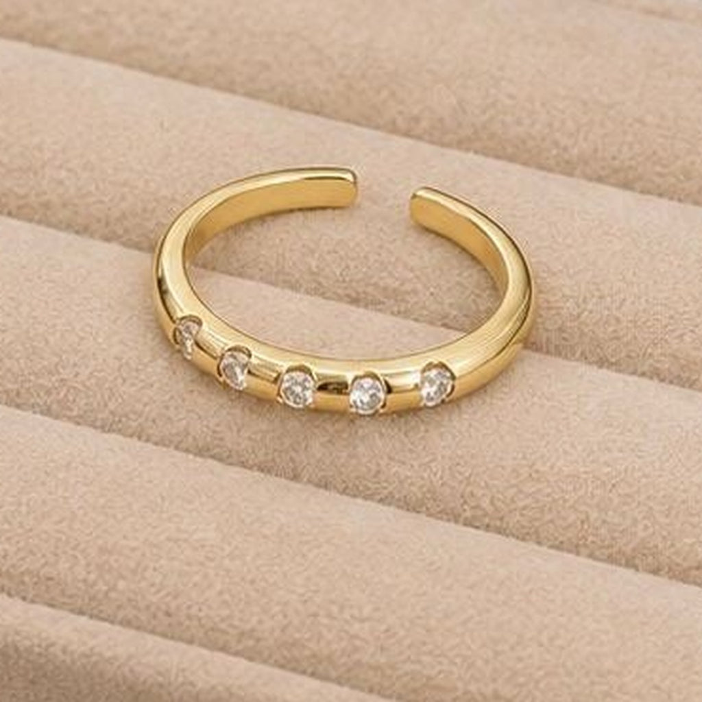 Five Stone Adjustable Ring – Gold Plated – close up on display