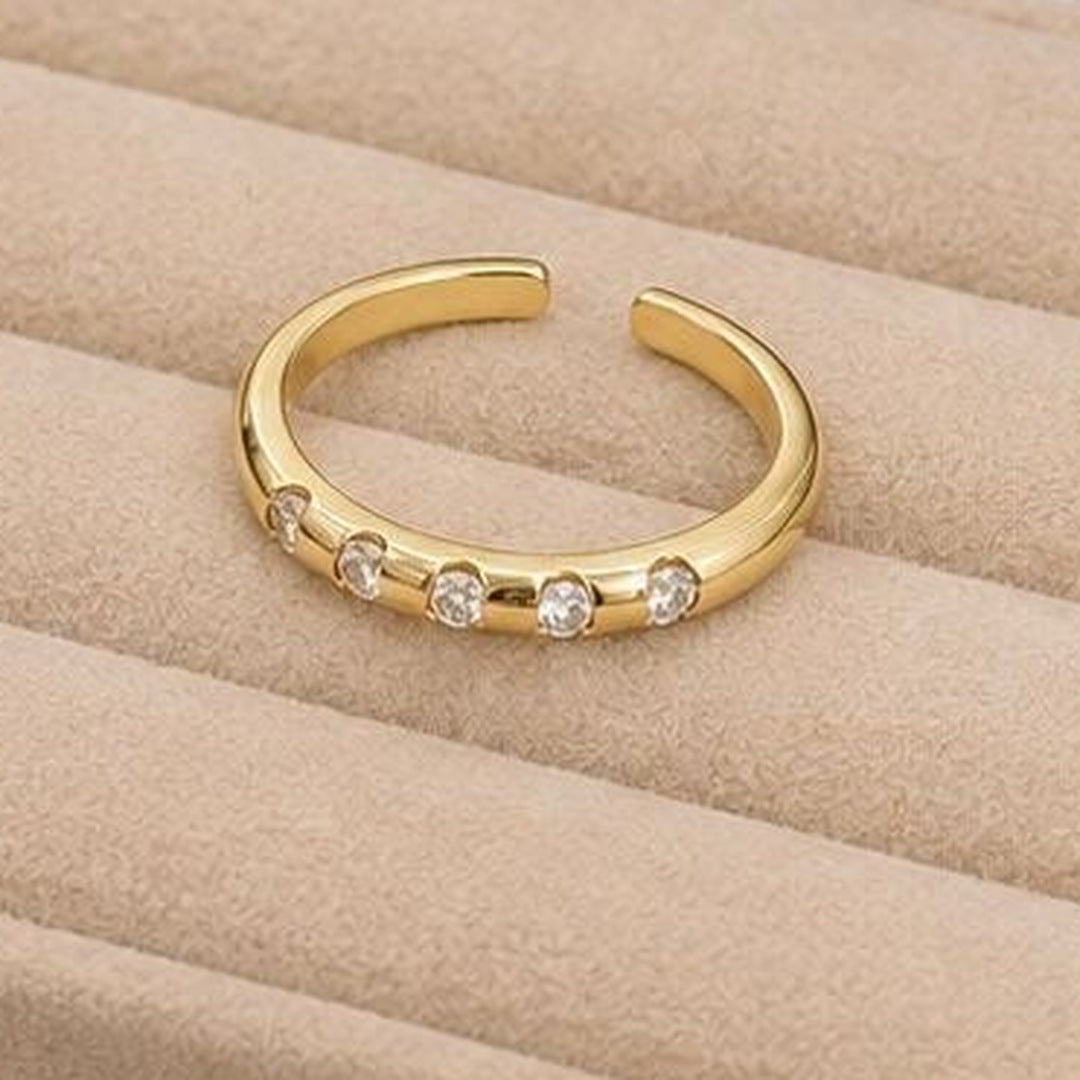 Five Stone Adjustable Ring – Gold Plated – close up on display