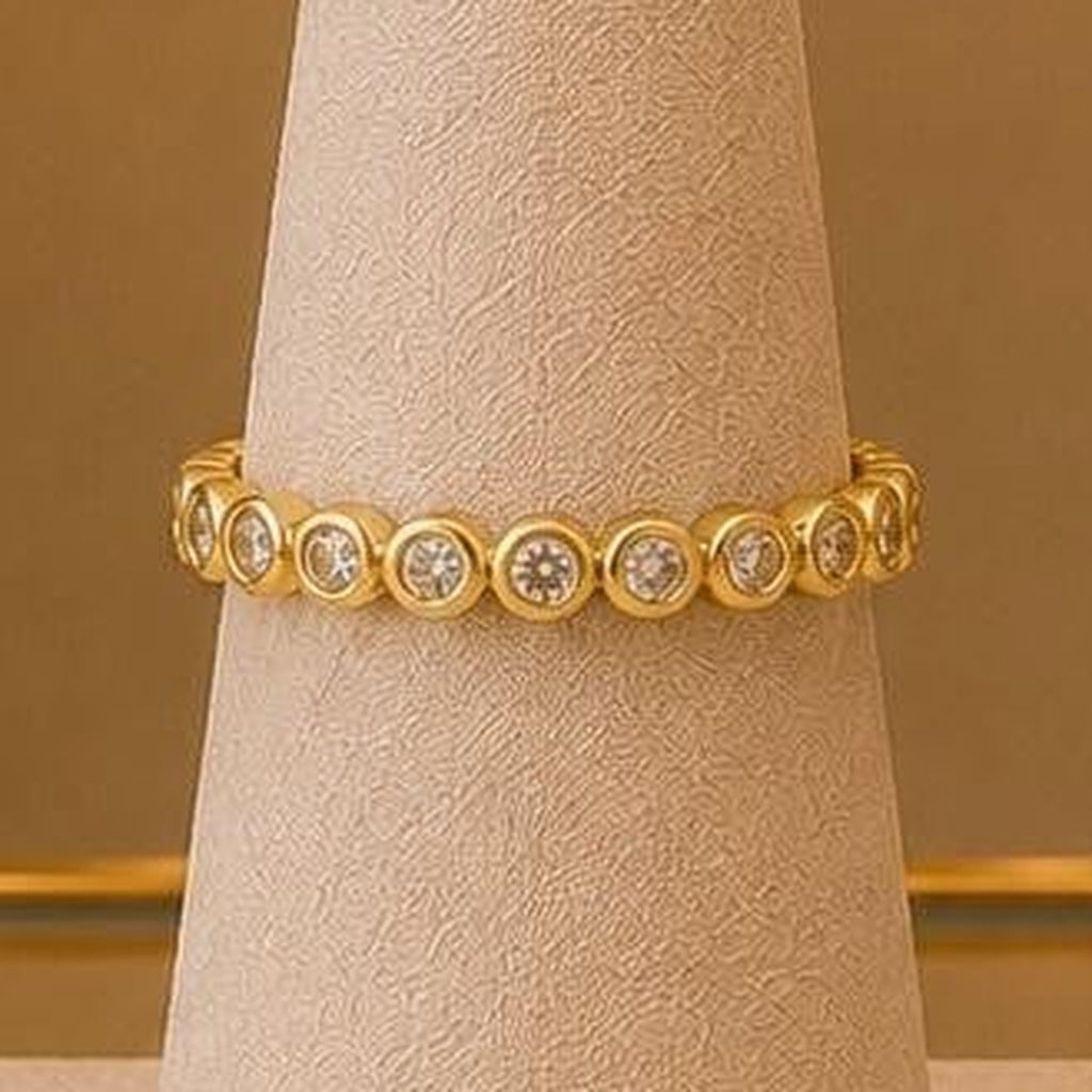 Gold Eternity CZ Band Ring – Gold Plated – close up on display