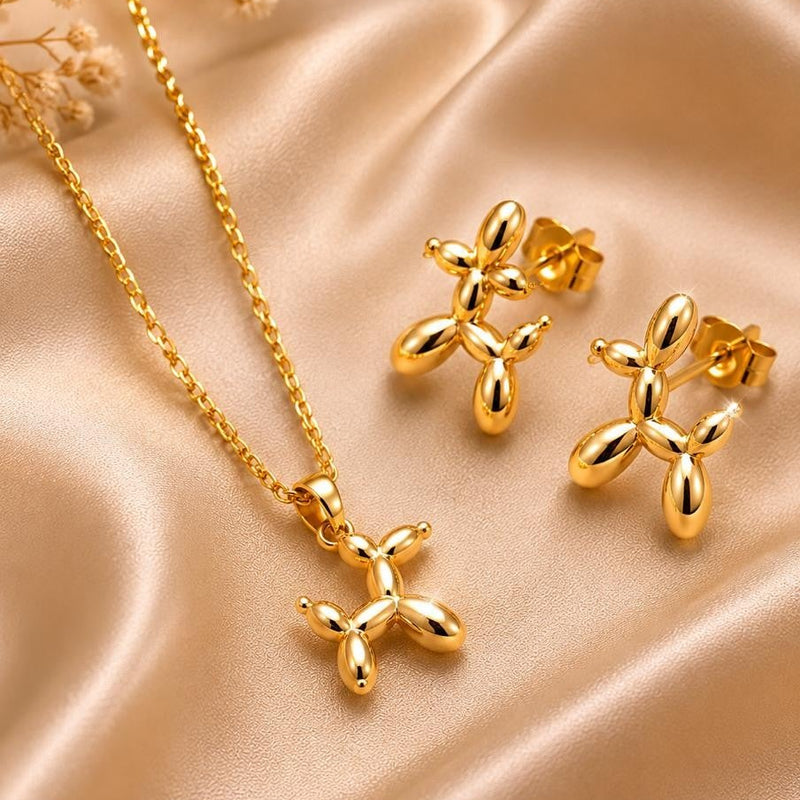 Balloon Dog Jewelry Set – Gold Plated — close-up, square format