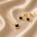 Black Clover Crystal Jewelry Set – Gold Plated — close-up, square format