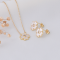 Blossom Flower Jewelry Set – Gold Plated — close-up, square format