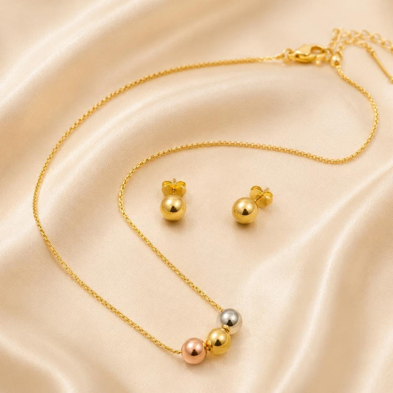 Harmony Bead Necklace & Earrings Set – Gold Plated — close-up, square format
