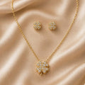 Cubic Zirconia Clover Jewelry Set – Gold Plated — close-up, square format