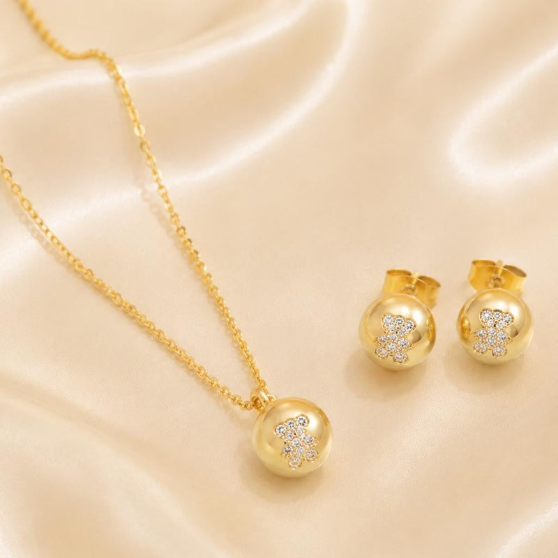 Sparkling Teddy Bear Jewelry Set – Gold Plated — close-up, square format