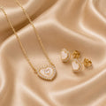 Mother-of-Pearl Heart Halo Jewelry Set – Gold Plated — close-up, square format