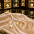 Mother-of-Pearl Clover Jewelry Set – Gold Plated — close-up, square format